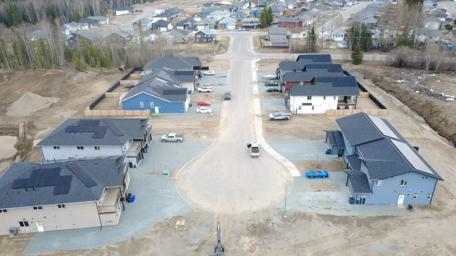 Aerial view of a Prince George, BC subdivision with rooftop solar