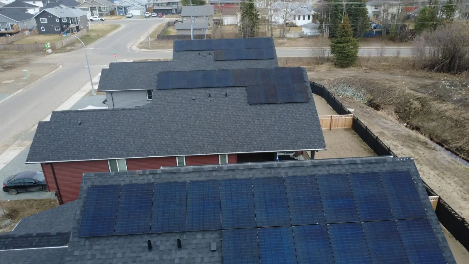 Rooftop solar panels on a duplex in Prince George, BC